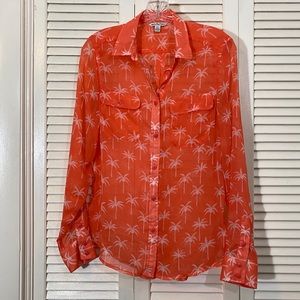 American Eagle Outfitters Sheer Palm Button-up